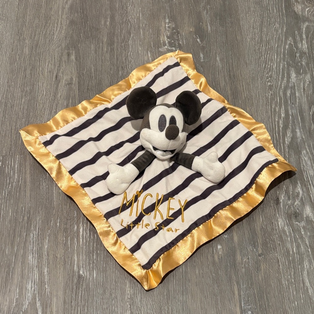 Disney Mickey Mouse Striped Lovey Blanket - Black, White, Gold